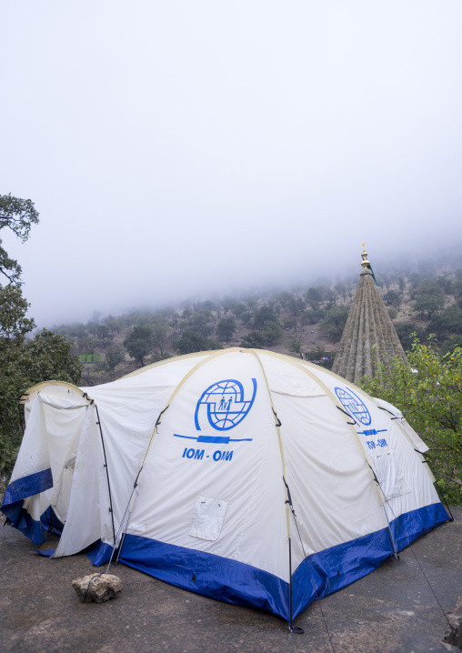 Yezedi Refugees Tents From Sinjar Living In Lalesh Temple, Kurdistan, Iraq
