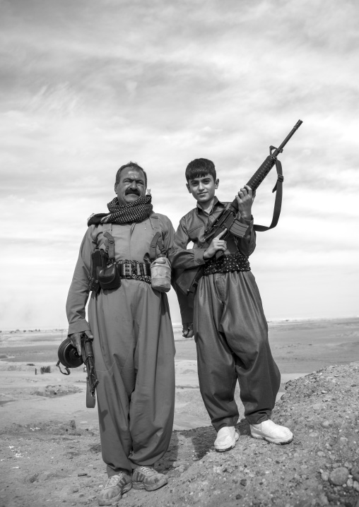Kurdish General And His Son On The Frontline, Kirkuk, Kurdistan, Iraq