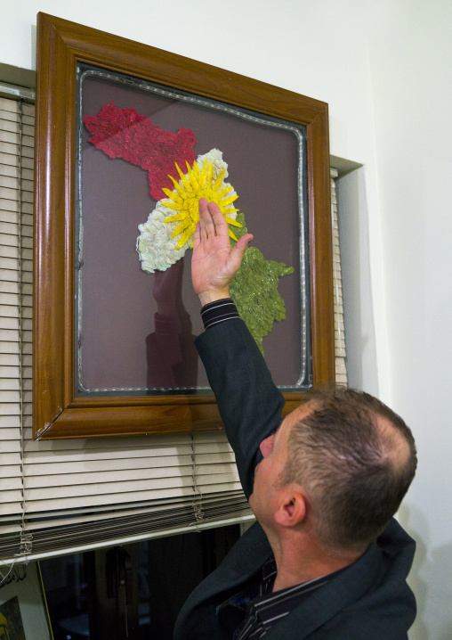 Man Showing Kurdistan Map, Suleymanyah, Kurdistan, Iraq