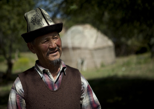 Old Man With A Kalpak Hat, Kyzart River, Kyrgyzstan