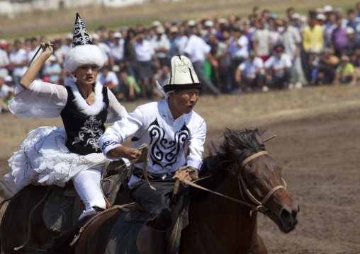 Man And Woman Playing A Horse Game On National Day, Bishkek, Kyrgyzstan