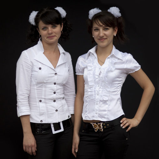 Teenage Girls Dressed For Their First Of School, Bishkek, Kyrgyzstan
