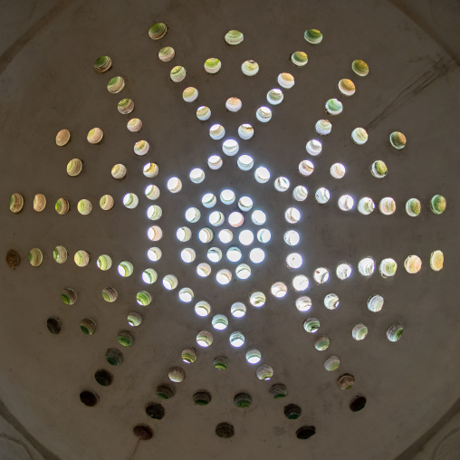 Ceiling with its intricate and elaborate patterns and internal stainless glass dome in Ezzeddine hamam, North Governorate, Tripoli, Lebanon