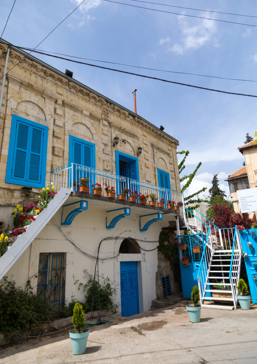 Old house with blue windows, Beqaa Governorate, Baalbek, Lebanon