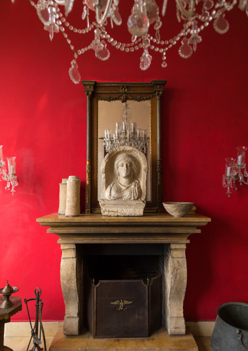 Fireplace in the annexe guesthouse from the Palmyra hotel, Beqaa Governorate, Baalbek, Lebanon