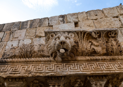 Lion head carving in the archaeological site, Beqaa Governorate, Baalbek, Lebanon