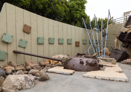 Israeli tank in the war museum operated by Hezbollah called the tourist landmark of the resistance or museum for resistance tourism, South Governorate, Mleeta, Lebanon