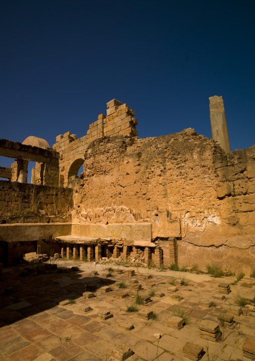 Hadrianic bath-house remains in leptis magna, Tripolitania, Khoms, Libya