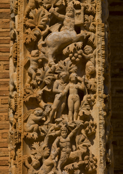 Decoration columns inside basilica of septimius severus in leptis magna, Tripolitania, Khoms, Libya