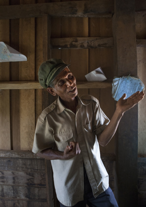 Drunk alak man dancing for a wedding, Boloven, Laos