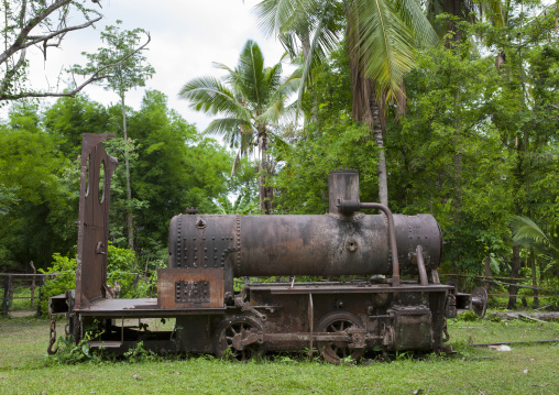 Remains of old miniature gauge train engine used by french colonialists, Don khong island, Laos