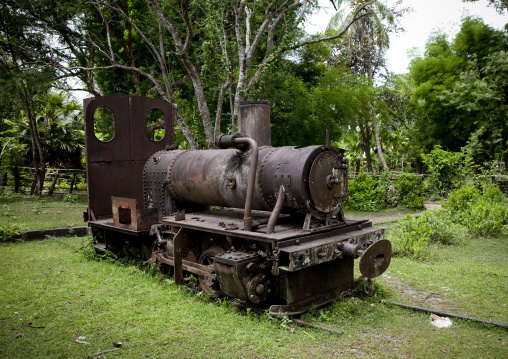 Remains of old miniature gauge train engine used by french colonialists, Don khong island, Laos