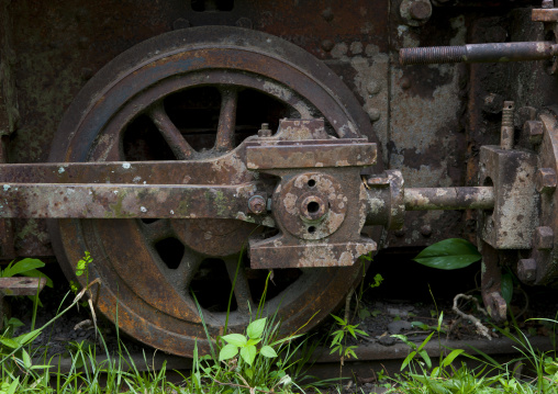 Remains of old miniature gauge train engine used by french colonialists, Don khong island, Laos