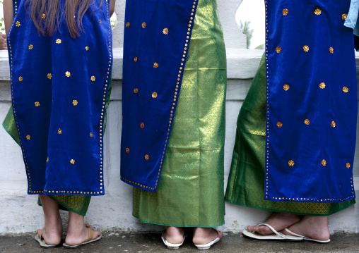 Girls in traditionnal clothing during pii mai lao new year celebration, Luang prabang, Laos