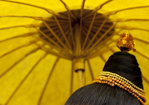 Girl in traditional clothing during pii mai lao new year celebration, Luang prabang, Laos