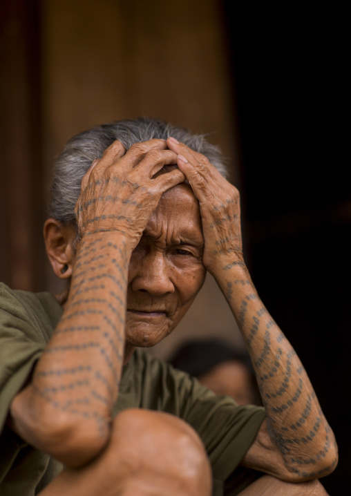 Tattooed khmu minority man, Xieng khouang, Laos