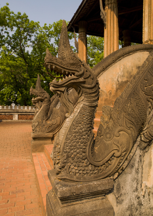 Dragons statues at vat sisaket, Vientiane, Laos