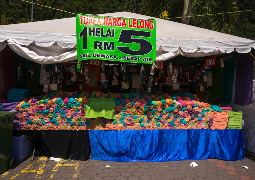 Towels Shop During The Annual Thaipusam Religious Festival In Batu Caves, Southeast Asia, Kuala Lumpur, Malaysia