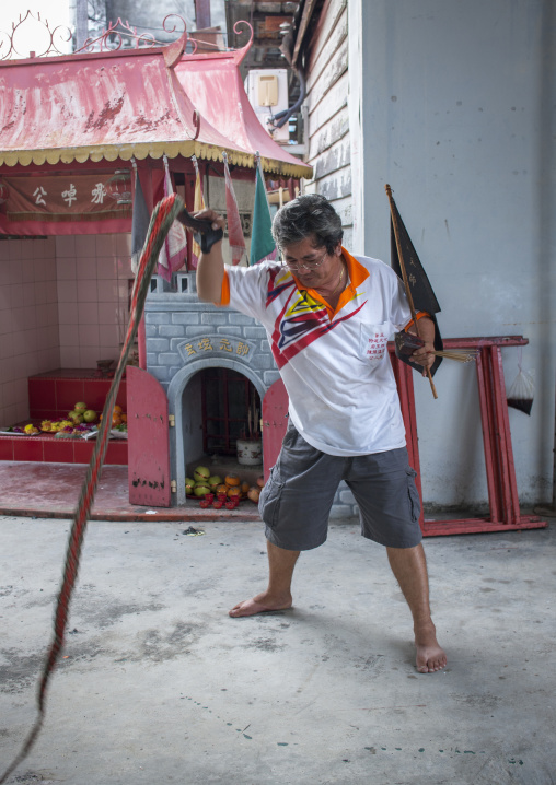 Malaysian Shaman With A Whip, George Town, Penang, Malaysia