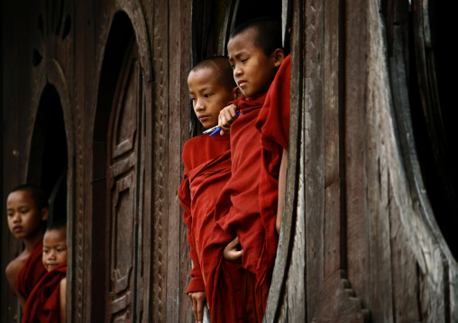 Novices Buddhist Monks In Shwe Yan Pyay Monastery, Myanmar
