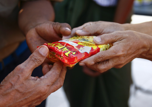 Monks Offerings Rangoon, Myanmar