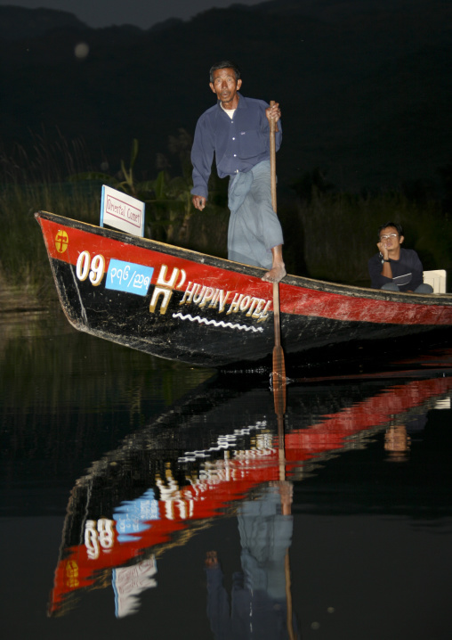 Man Rowing A Boat, Inle Lake, Myanmar