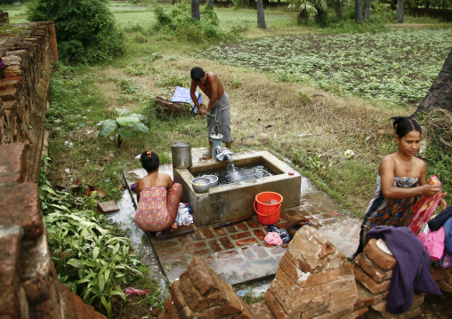 People Taking Bath In Innwa, Myanmar