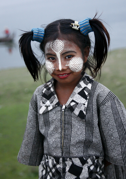 Girl With Thanaka On Cheeks, U Bein Bridge, Myanmar