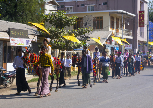 Novice Children Riding Horses For The Novitation Parade, Bagan,  Myanmar