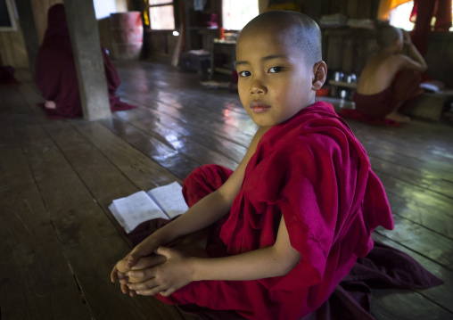 Young Novice Reading A Book, Mrauk U, Myanmar