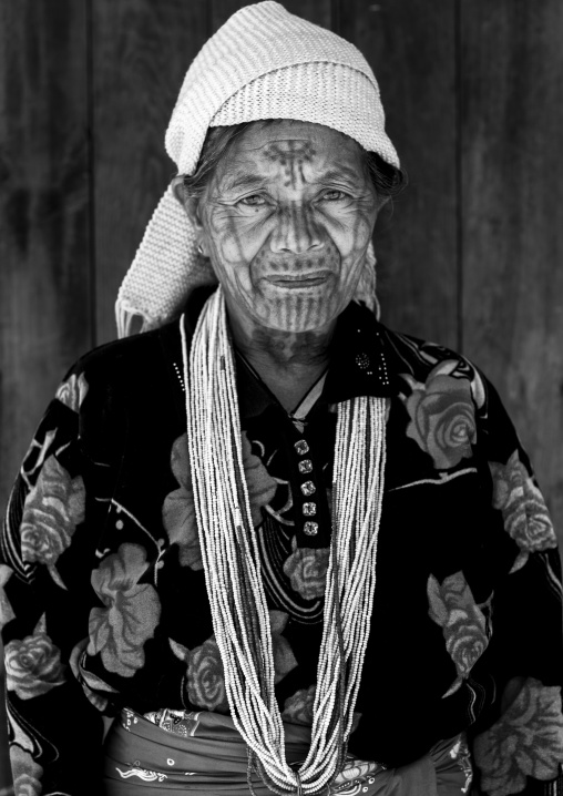 Tribal Chin Woman From Muun Tribe With Tattoo On The Face, Mindat, Myanmar