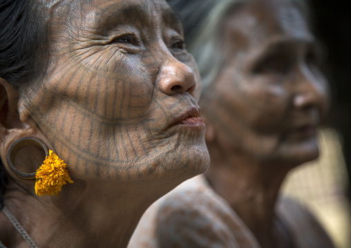 Tribal Chin Women With Spiderweb Tattoo On The Faces, Mrauk U, Myanmar