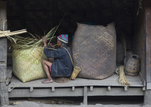 Old Chin Man Making A Basket, Mindat, Myanmar
