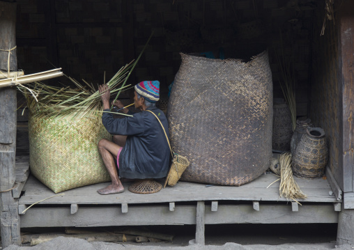 Old Chin Man Making A Basket, Mindat, Myanmar