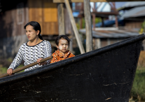 Woman Rowing In A Boat, Inle Lake, Myanmar