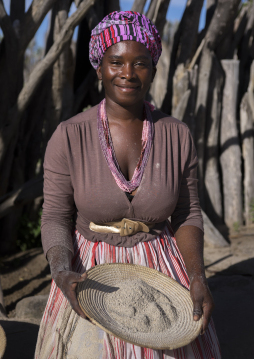 Ovambo Woman With Traditionnal Clothing, Ondangwa, Namibia