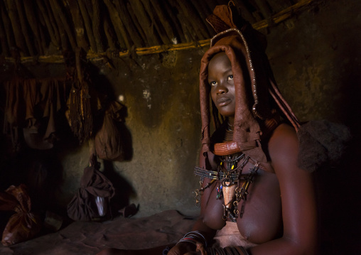 Woman Wearing Wedding Headdress In Himba Tribe, Epupa, Namibia