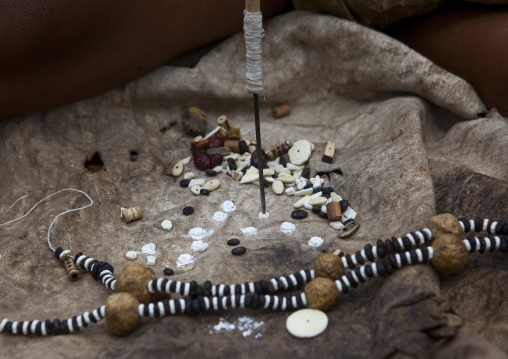 Bushman Women Making Necklaces With Ostrich Egg Shell, Tsumkwe, Namibia