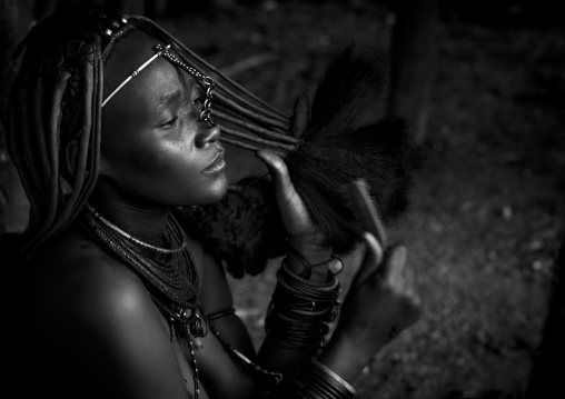 Himba Woman Taking Care Of Her Hair, Epupa, Namibia