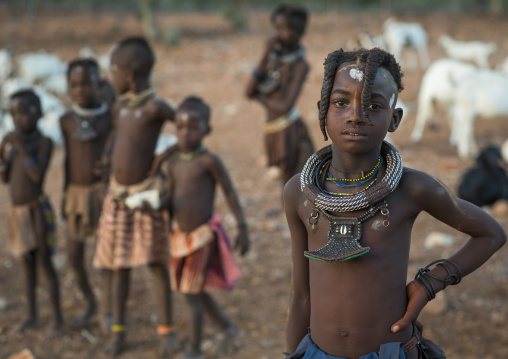 Himba Girl With Her Friends, Epupa, Namibia