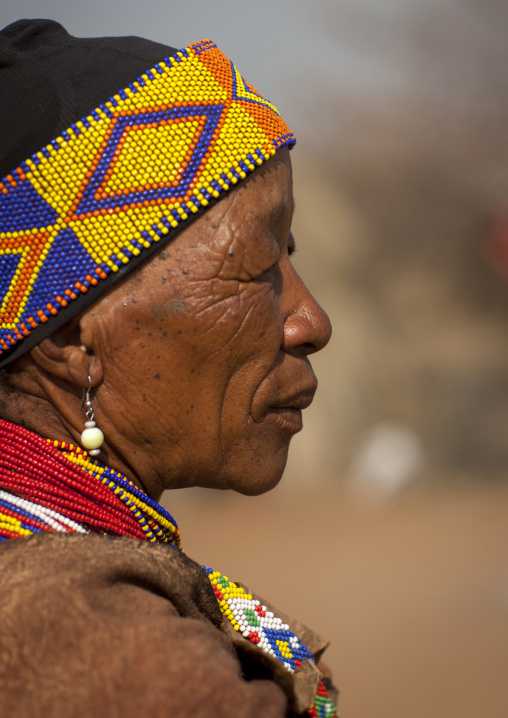 Bushman Woman With Beaded Headwear, Tsumkwe, Namibia