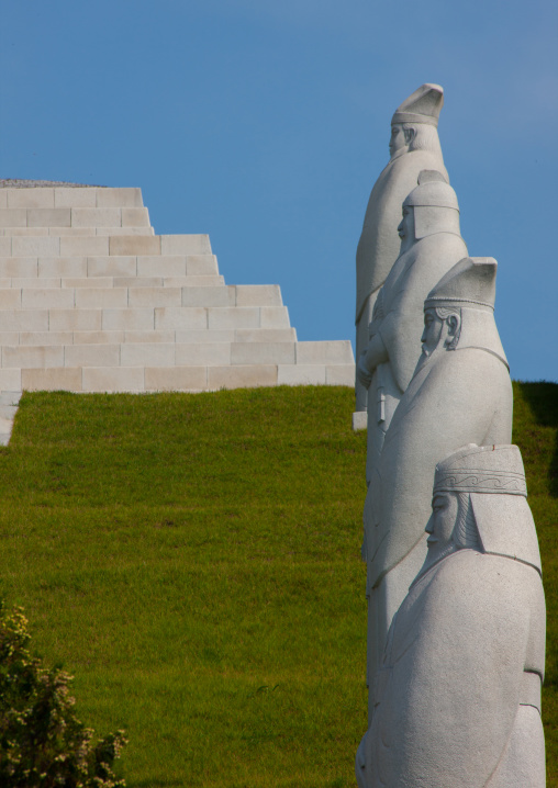 Ministers statues in front of the tomb of king tangun, Pyongan Province, Pyongyang, North Korea