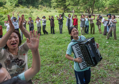 Japanese people originated from North Korea having fun in a park, North Hwanghae Province, Sariwon, North Korea