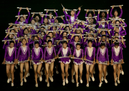North Korean gymnasts performing during Arirang mass games in may day stadium, Pyongan Province, Pyongyang, North Korea