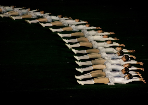 North Korean gymnasts performing during Arirang mass games in may day stadium, Pyongan Province, Pyongyang, North Korea