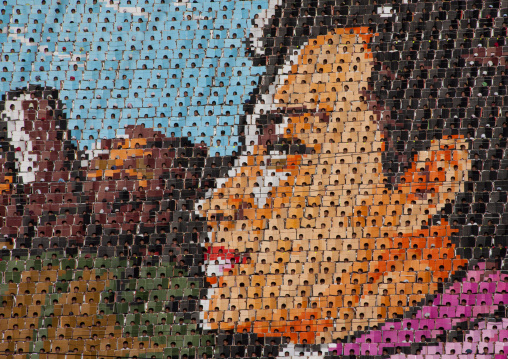 National hero portrait made by human pixels holding up colored boards during Arirang mass games in may day stadium, Pyongan Province, Pyongyang, North Korea