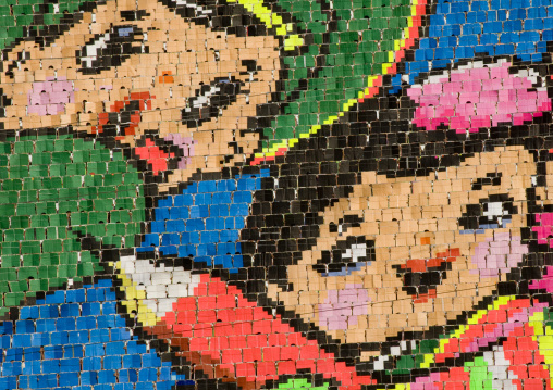 Nortk Korean children made by children pixels holding up colored boards during Arirang mass games in may day stadium, Pyongan Province, Pyongyang, North Korea