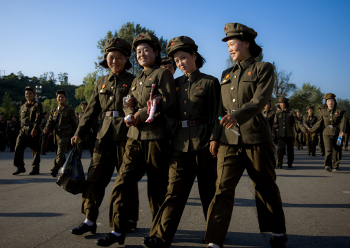 North Korean soldiers in the street, Pyongan Province, Pyongyang, North Korea