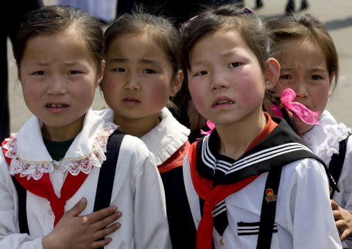Young pioneers girls portrait, Pyongan Province, Pyongyang, North Korea
