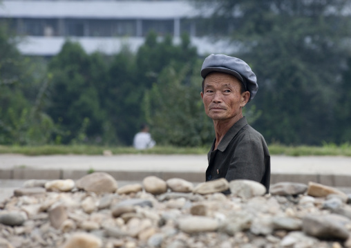 North Korean worker repairing a road, Pyongan Province, Pyongyang, North Korea